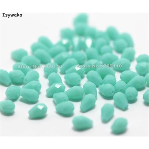 Isywaka 100pcs New Lake Blue Color Teardrop Beads Austria Crystal Beads Waterdrop Beads Loose Spacer Bead Jewelry Making,3x5mm