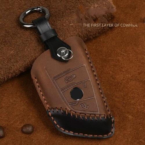 Crazy Horse Leather Car Key Case For BMW 1 2 5 Series 218i X1 F48 X5 X6 F15 Smart Remote Fob Cover Keychain Protection Bag