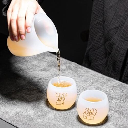 Twelve zodiac this year rat jade porcelain tea cup master cup single cup glass tea set tiger big girl gift