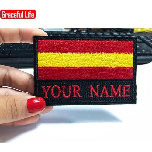 Spanish Flag Spain Embroidery Custom Name Text Patch Stripes Badge Iron On or Velcro Backing Patches to Backpack Hat 9*6cm