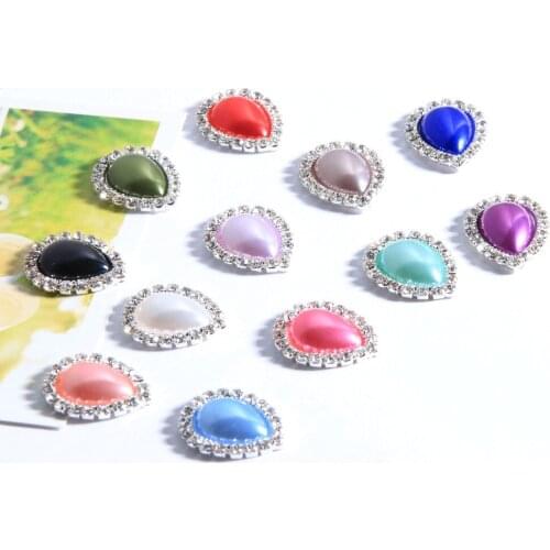 Teardrop pearl crystal rhinestone button embellishment flatback 26*20mm can choose colors 10PCS/lot(BTN-5728)