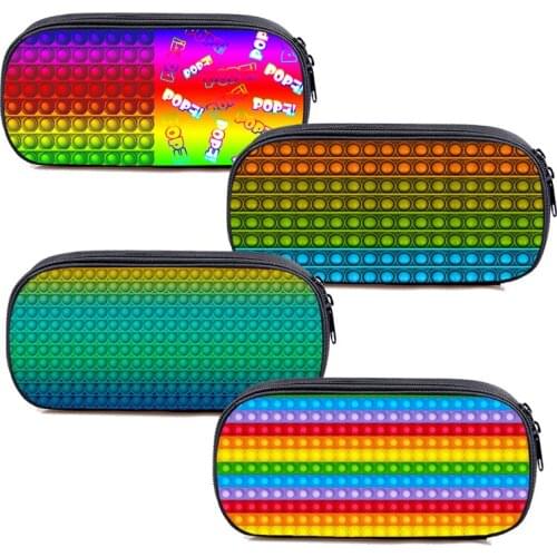 3D Anime Rainbow Pop Fidget POP It Pencil Case Kids Family Games Makeup Bag Teens Stationery Storage Box Kids Cosmetic Cases