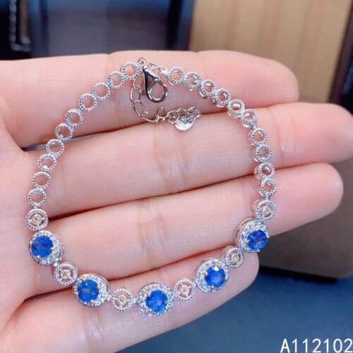 KJJEAXCMY fine jewelry 925 sterling silver inlaid natural sapphire bracelet lovely girl new hand bracelet support test