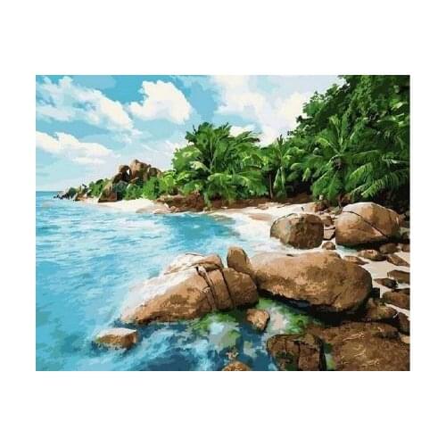 Summer Coast DIY Oil Painting by Numbers on Canvas with Frame Coloring by Numbers Pictures Drawing Home Decor
