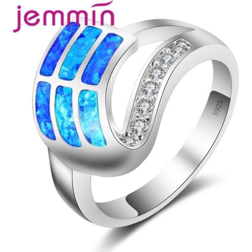 Fashion 925 Sterling Silver Jewelry Ring Blue Fire Opal for Women and Man Wedding Promise Ring