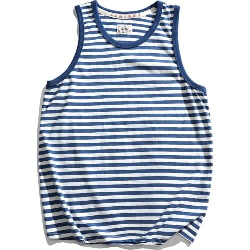 Heavy Weight Stripe Vest Men Vintage Nostalgia Sport Jogger Classical Casual Sleeveless Cotton Breathable Comfortable Tank Tops