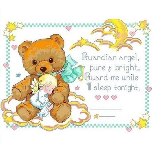 Embroidery Package Hot Sell Best Quality Cross Stitch Kits Angel Girl Sleep in Bears Embrace Free Shipping