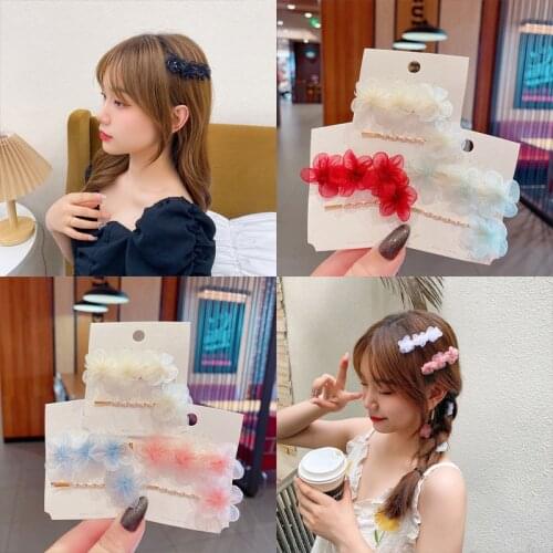 Net Yarn Flowers Hair Clips Set Candy Color Women Girls All-Match Headwear Bangs Hairpin Ponytail Barrettes Fashion Accessories