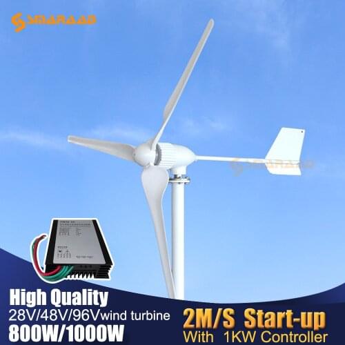 New Energy 800W 1000W Horizontal Wind Turbine Generator 24v 48v 96v Out Put With Wind Controller For Home Use Charging Battery