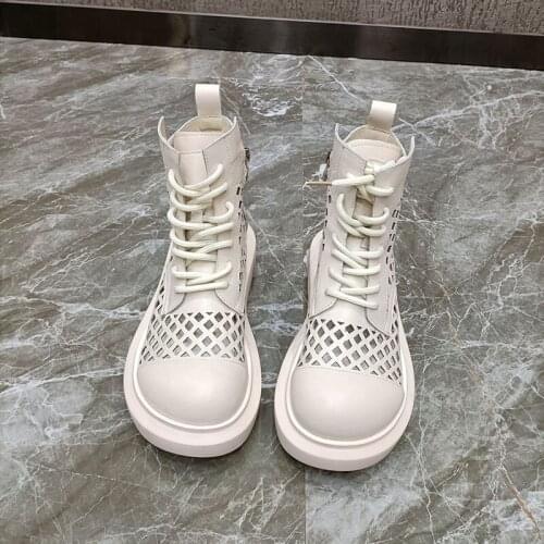 2021 spring and summer new thick-soled womens boots leather wave bottom breathable hollow lace-up sandals womens short boots