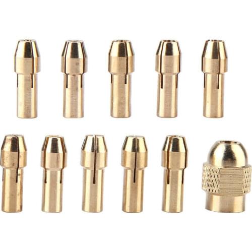 11pcs 4 jaw Copper Drill Chuck Collet Set for Mini Electric Grinder Rotate Tool 0.5 3.2mm