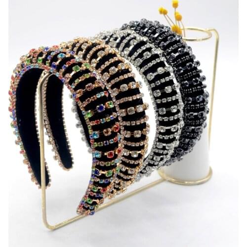 Exquisite Colorful Rhinestone Baroque Headband Luxurious Diamante Bling Hairband Women Headdress Wedding Bridal Hair Accessories