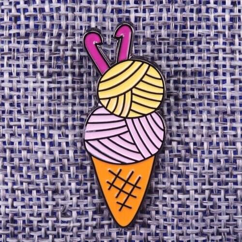 Yarn Ball Waffle Cone Soft Enamel Pin