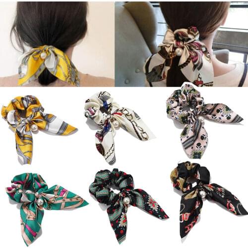 2020 New Elastic Hair Bands For Women Girls Bowknot Pearl Gum Scrunchies Ponytail Holder Headband Tie Rubber Hair Accessories