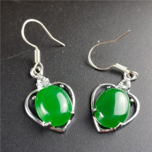 Natural Green Chalcedony Hand Carved 925 Silver Inlaid Drop Earrings Fashion Jewelry Mens and Womens Earrings