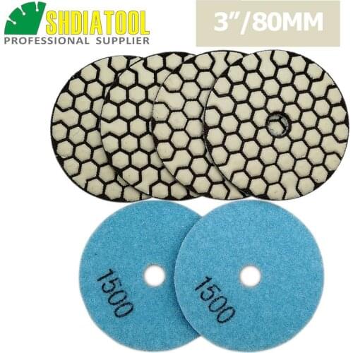 SHDIATOOL 6pcs Diameter 3"/80mm Grit #1500 Dry Flexible Polishing Pads Granite & Marble Sanding Disc For Stone Polisher pad