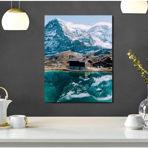 Nordic Posters Snow Mountain Lake Tree Landscape Canvas Painting Nature Wall Art Picture For Living Room Modern Home Decor