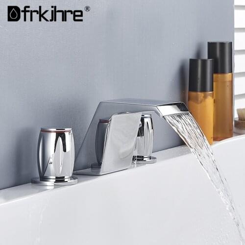 Bathroom Bathtub Faucet Waterfall Spout Shower Faucet With Handshower 3/5 pcs Deck Mount Cold And Hot Mixer Taps Robinet Baign