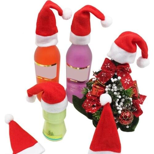 Bottle Decorations With Hats Xmas Home Party Ornament New 1Pc Christmas Wine Bottle Cover Santa Claus Hats Christmas Ornaments