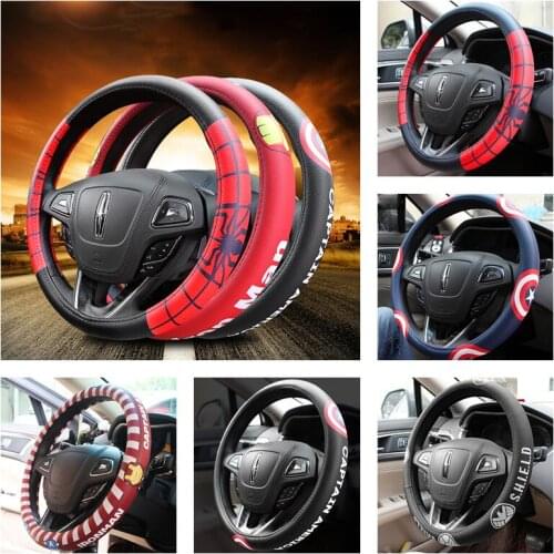 Disney marvel Spiderman 38cm Car Steering Wheel Cover fashion cool Four Seasons Universal D-shape cover Non-slip Auto interior