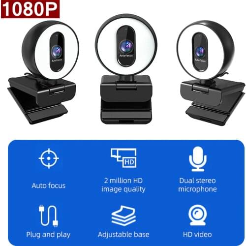 Webcam 1080P 60FPS Autofocus PC Camera with Microphone Ring Light Web Camera Cover Computer Laptop Web cam OBS Streaming Video