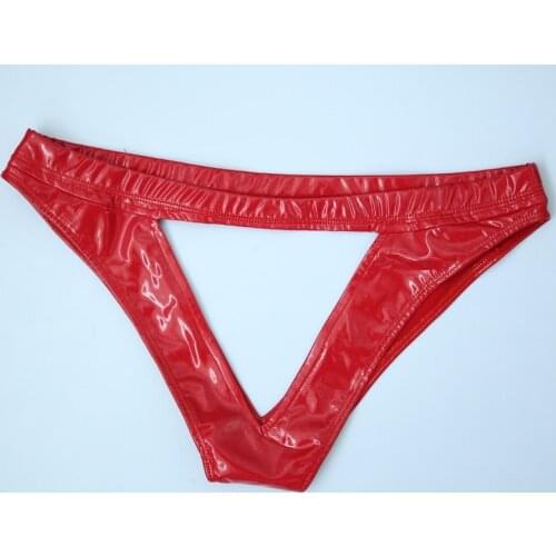 Wetlook PVC Latex PU Leather Briefs Women Triangle Hollow Out Sexy Panties Women Thongs And G Strings Lingerie Underwear Briefs