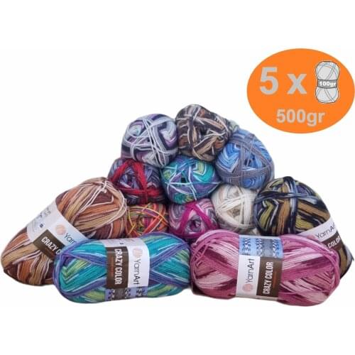 Yarnart Crazy Color Yarn 5x100gr-260mt %25 Wool Batik Variegated Knitting Crochet Wrap Beanie Sweater Kids Adults Knitwears