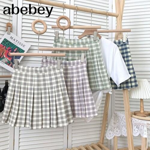 Fashion versatile plaid Skirt high waist pleated waist short A-line pleated Skirt 2021 New Spring Summer Women