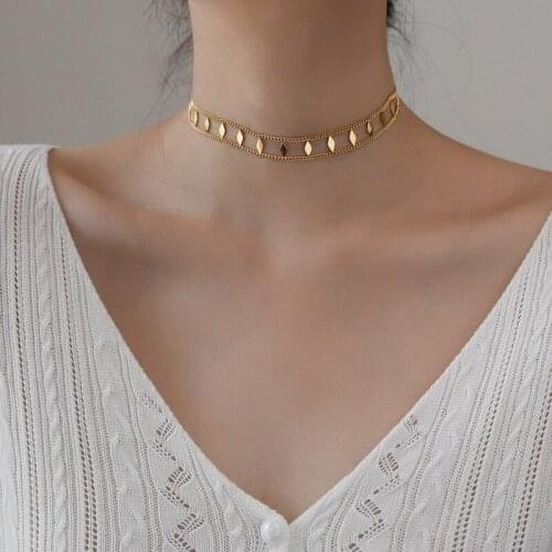 YUN RUO 18K Gold Plating Rhombus Sequin Choker Necklace Chic Fashion Woman Jewelry Fashion Titanium Steel Accessory Never Fade