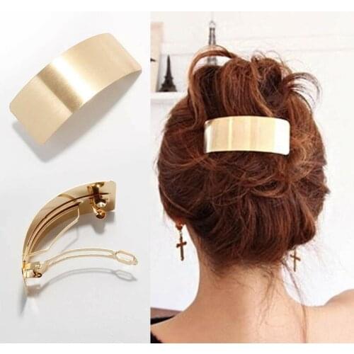 Fashion Side Length Square Smooth Surface Wire Drawing Bending Spring Clip Hair Clip Barrette Ponytail Womens Hair Accessories