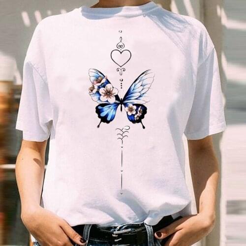 Women Graphic Flower Ladies Butterfly Short Sleeve Clothing 90s Fashion Lady Print Female Clothes Tops Tees Tshirt T-Shirt