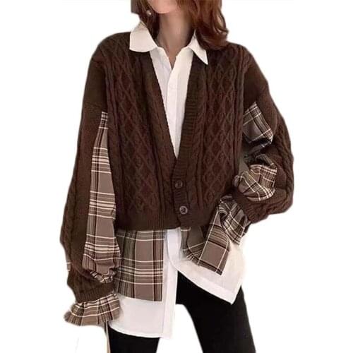 V Neck Ruffle Lace Sweater Women 2021 Autumn Winter Sweaters Long Sleeve Button Pullovers Dark Gray Fashion Clothes Y196