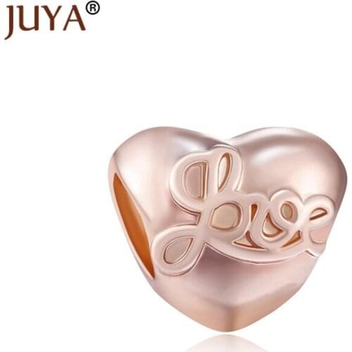 Gold Rose Gold Letter Love Heart Beads Charm Big Hole Bead Accessory Fit Original Bracelet Pendants DIY Jewelry berloque