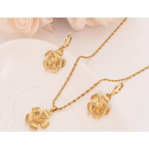 Gold tobago flower pendant necklaces chain earrings for women gold jewelry sets wedding bridal girls Christmas gifts