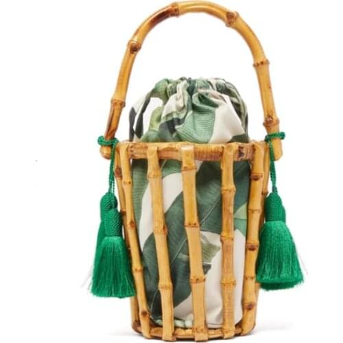 2020 Fashion Handmade Woman Tassel Woven Bag Bamboo Series Youth Shoulder Handbag Bucket Hollow Bali Holiday Beach Bag tote