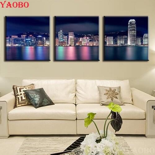 3 Pcs/set DIY Diamond Painting Hong Kong City Building Landscape Embroidery Cross Stitch Full Square Round 5D Diamond Mosaic art