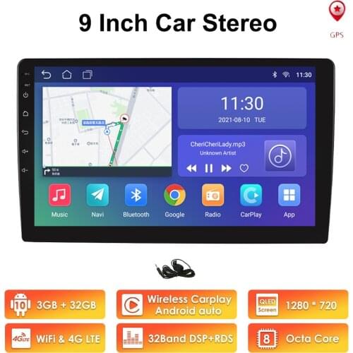 9/10.1 INCH 2 Din Android 10 GPS Auto Radio Multimedia DVD Player Bluetooth WIFI Mirror Link OBD2 DAB+ Universal Car FM