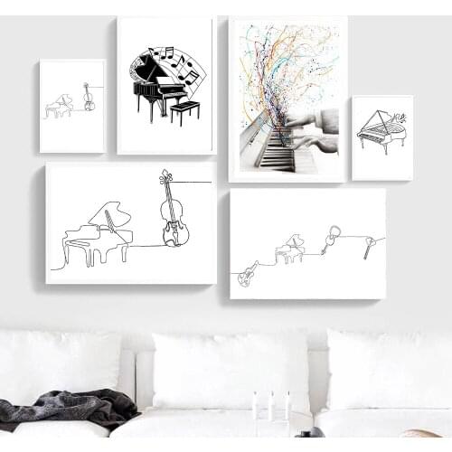 Black White Piano Canvas PosterNordic Line Draw Print Abstract Minimalist Wall Art Painting Dec orative Picture Home Decor