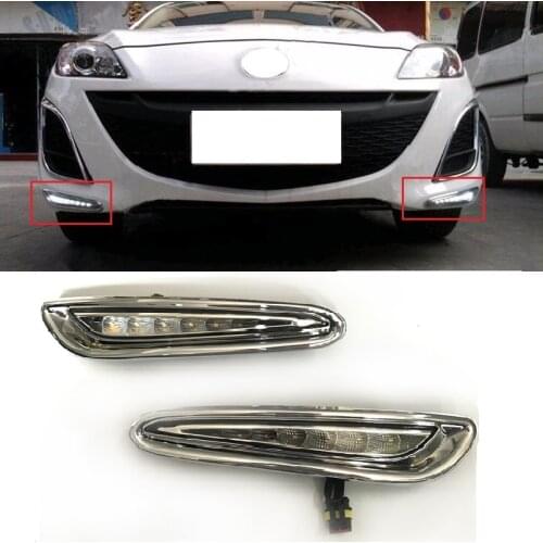 1set LED Daytime Running Lights DRL Case for Mazda 3 Axela 2012-2013 LED Front Bumper White+Yellow Fog Lamp Car Accessories