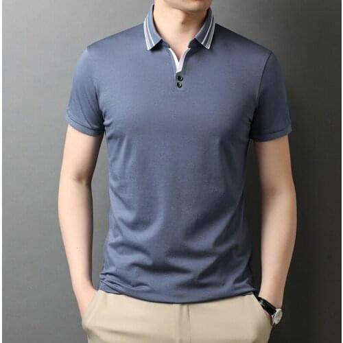 Brand Classic Solid Color Turn-down Collar Short Sleeve T-Shirts Summer New Streetwear Casual Cotton T Shirt Homme 95% Cotton