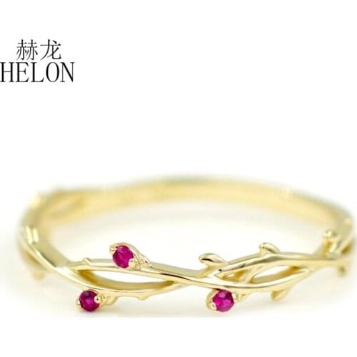 HELON Solid 14K Yellow Gold AU585 100% Genuine Natural Ruby Engagement Ring Trendy Fine Jewely Elegant Unique Gift Wedding Ring