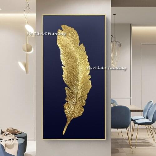 Large Size 100% Handmade Gold Foil Leaf Oil Painting Plant Canvas Abstract Scenery Pictures for Home Kitchen Decoration