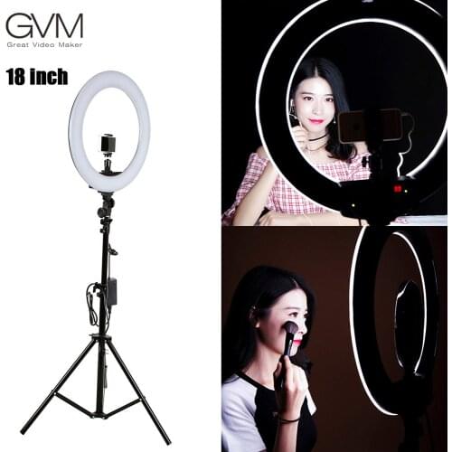 GVM Ring Light Photography Selfie Tripod Stand Kit Bi-color 55W 18Inch Dimmable LED Lamp Phone Holder Fill Lighting For Tiktok
