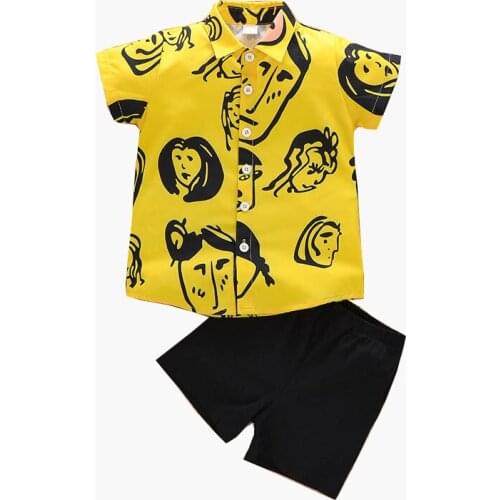 Yellow Boys Sets Summer Clothes for Kids Fashion Quality Shirt + Shorts Childrens Clothes