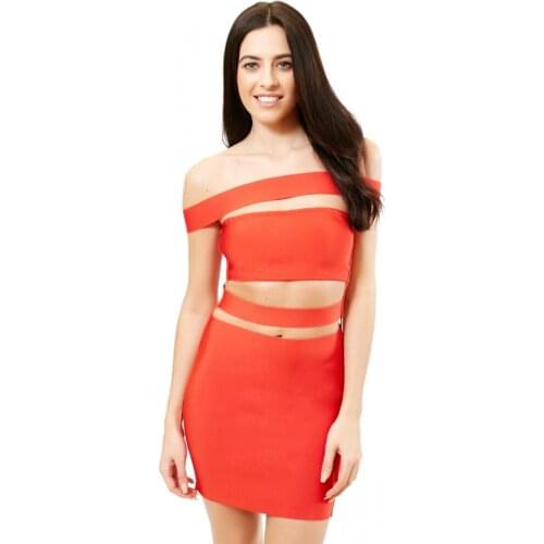 Red cut out knee length 2019 newest fashion sexy clubeware off the shoulder bandage dress