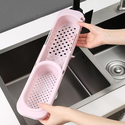 Kitchen Telescopic Sink Rack Organizer Drainer Rack Storage Basket Holder Bathroom Holder Sink Kitchen Tool