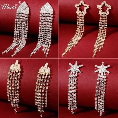 Miallo Fashion Long Chain Tassel Earrings for Women Accessories Silver Color Rhinestone Drop Earring 2020 Trendy Jewelry Gifts