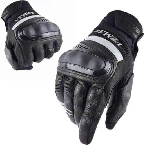 Vemar Sheepskin Motorcycle Riding Gloves Leather Men Motocross Moto Gloves Summer Breathable Motorbike Gloves Black