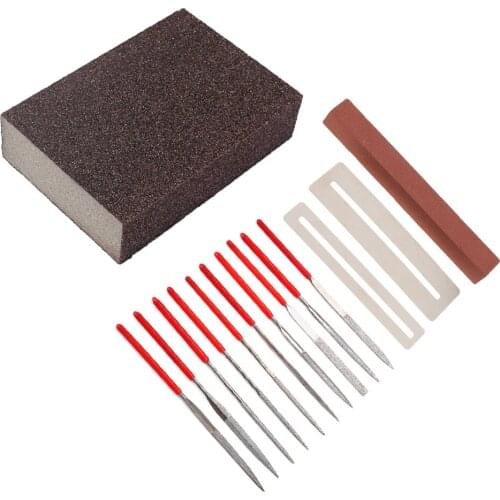Guitar File Fret Nut Saddle Slot Grinding Set + Whetstone + Sandpaper Block