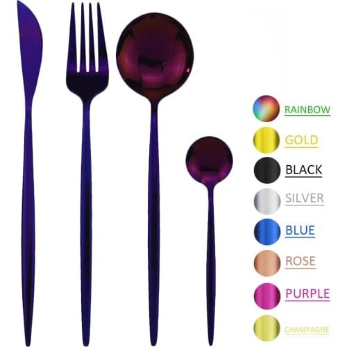 Dinnerware Set Purple Tableware Dinner Set Stainless Steel Cutlery Set Knife Fork Coffee Spoon Silverware Set Home Flatware Set
